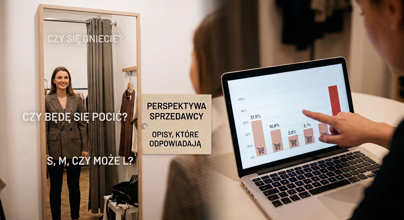 Przymierzalnia w salonie odzieżowym z kobietą stojącą przed lustrem