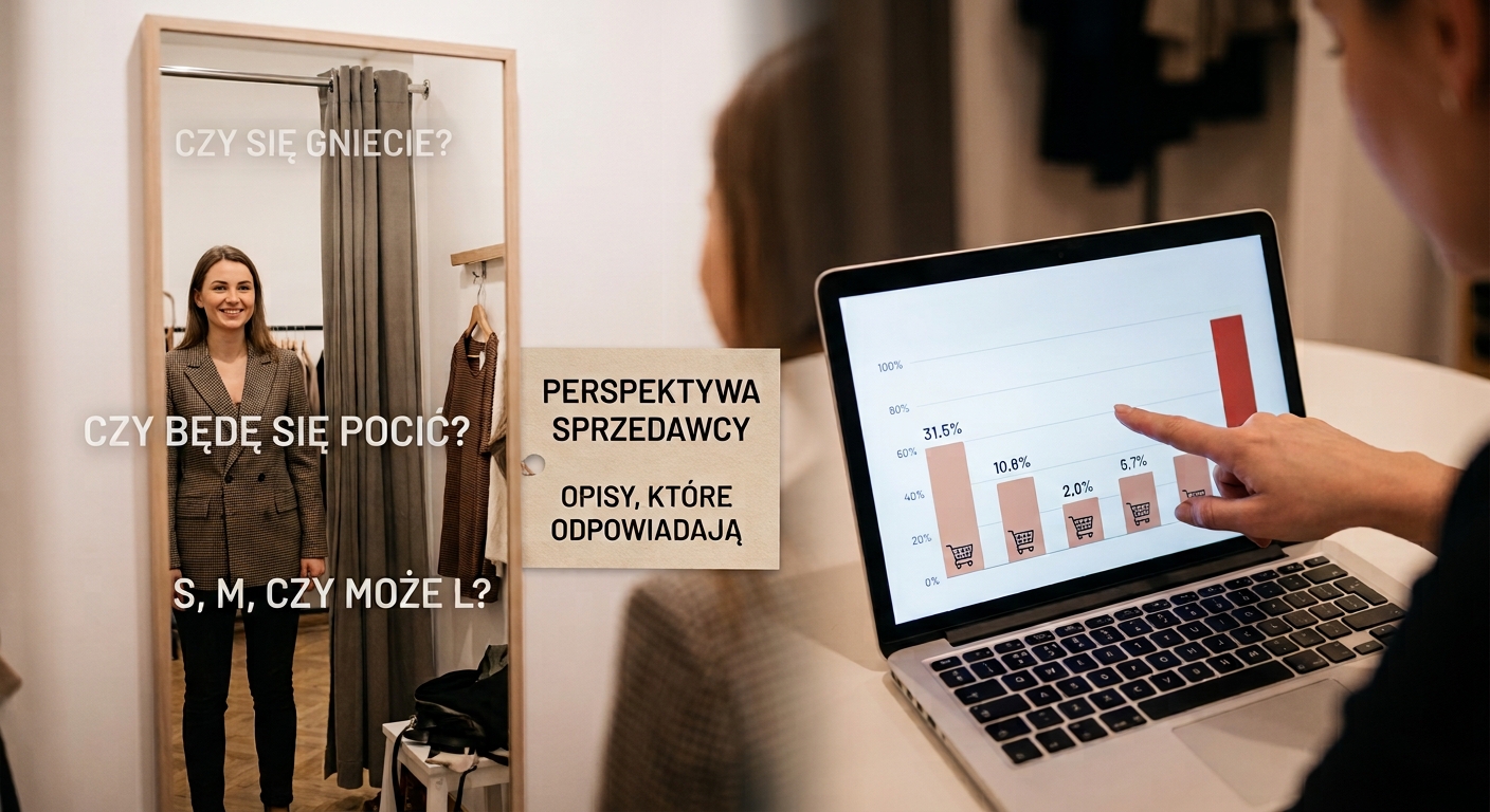 Przymierzalnia w salonie odzieżowym z kobietą stojącą przed lustrem